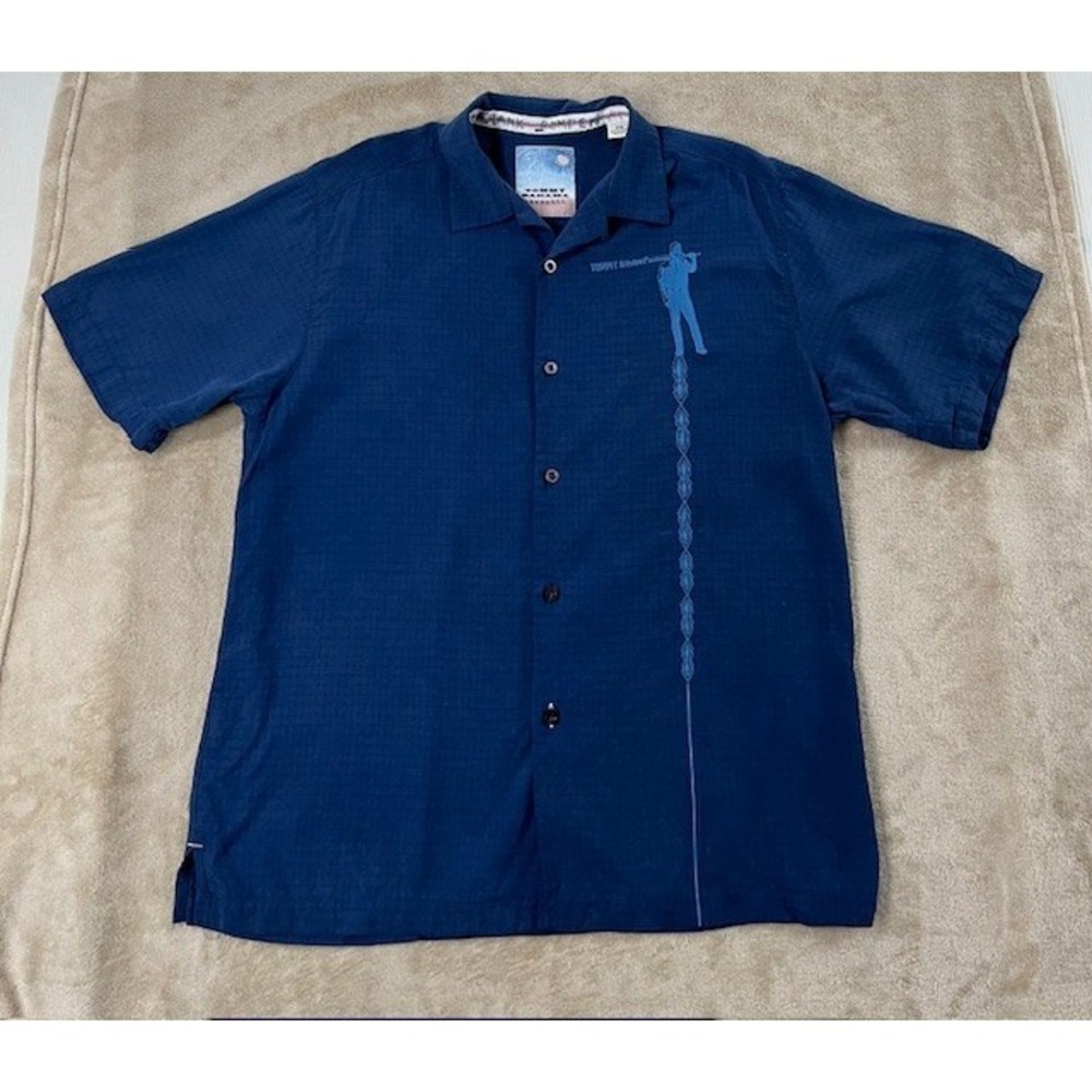 Tommy Bahama Baseball Hitter New York Yankees Silk Shirt Men Medium Blue S/S EUC